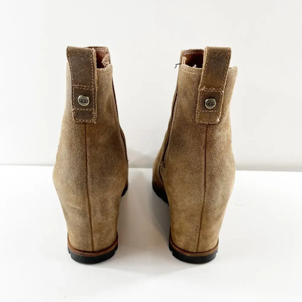 UGG Pax Pull On Suede Hidden Wedge Waterproof Boots Booties Brown 10 - Picture 5 of 7
